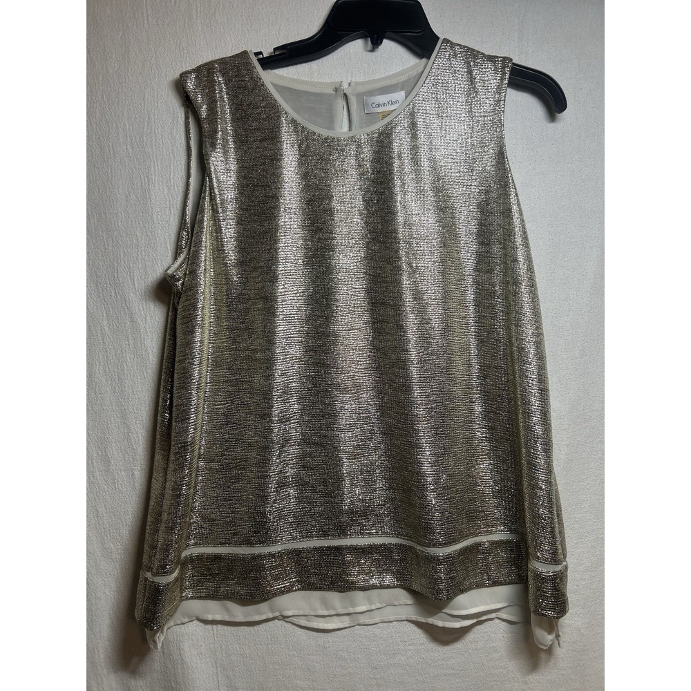 NWT Calvin Klein Sleeveless Top Oyster Color Size XL Cream Extra Hem